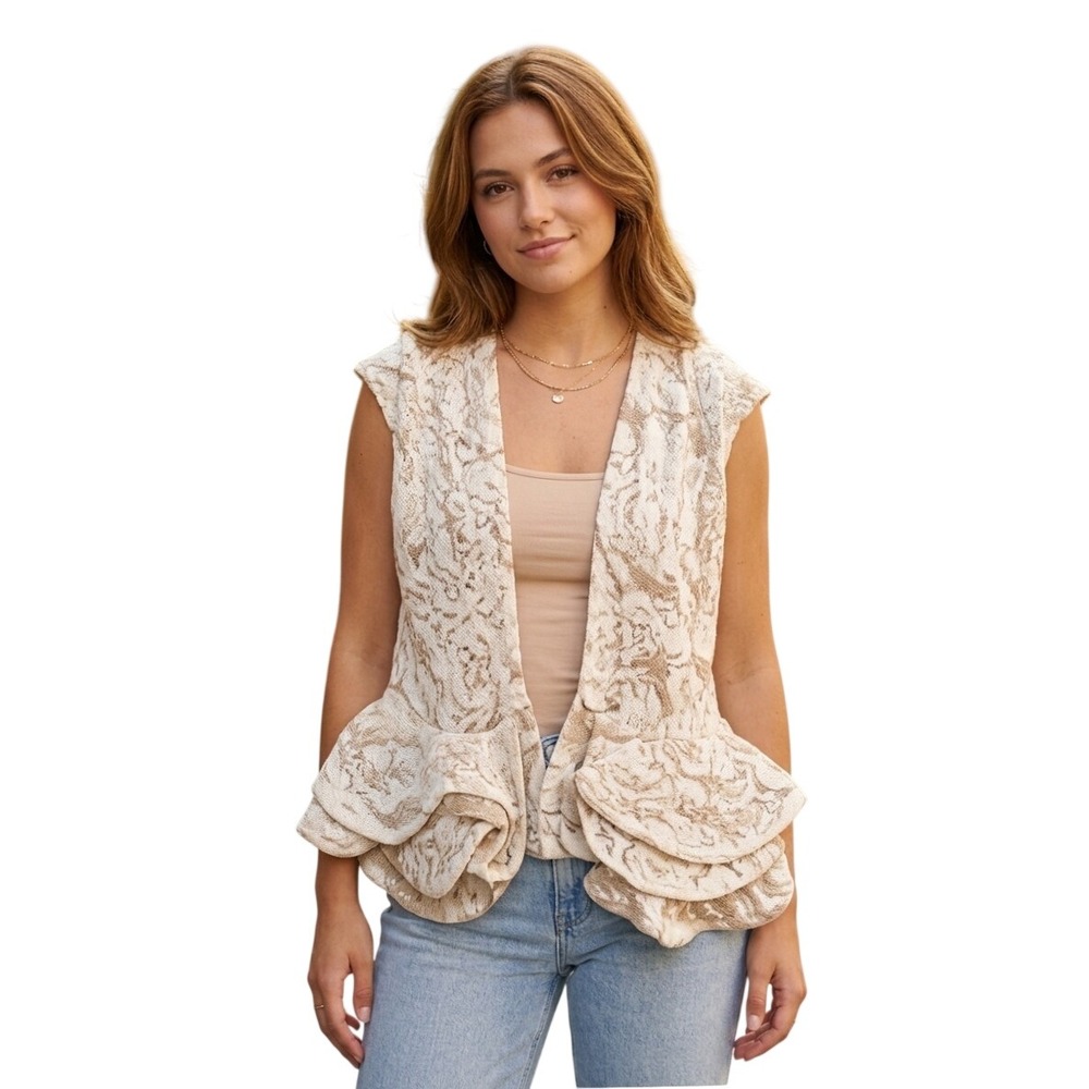 Love Culture White Lace Ruffle Peplum Top Short Sleeve Size S NWT